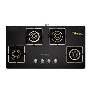 BLOWHOT Auto-Ignition Premium Hybrid Design Quartz 4 Burner Gas Stove, Hybrid Hob, Toughened Glass Top, SABAF Gas Valve, 2 Years Warranty on Burner, 5 Years Warranty By Blowhot on Glass & Gas Valve
