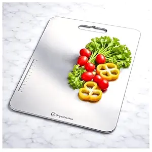 OrganizeMee Stainless Steel Cutting Chopping Board Fruit, Vegetable Kitchen Chopping, Stand Wall Mounted Hanger, (Large/36X25 Cm)