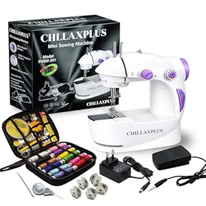 CHILLAXPLUS Stitching Machine - Portable Sewing Machine for Home Use with with 12 Thread Sewing Kit and Foot Pedal, Mini Silai Machine - Compact Tailoring Tool – White