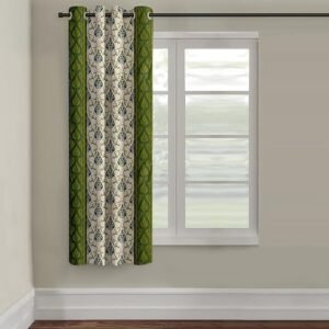 Cortina Damask Light-Filtering Polyester Curtains 5 feet Long Set of 1 for Window [ Opacity: 50-60%, Color: Green, Printed Curtain -130 GSM ]