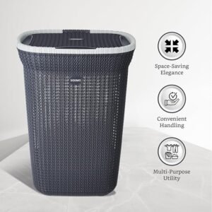 Amazon Brand - Solimo Knit Laundry Basket - Big - 55 Litres - 44 Cm X 35 Cm X 61 Cm | Dark Grey - Plastic